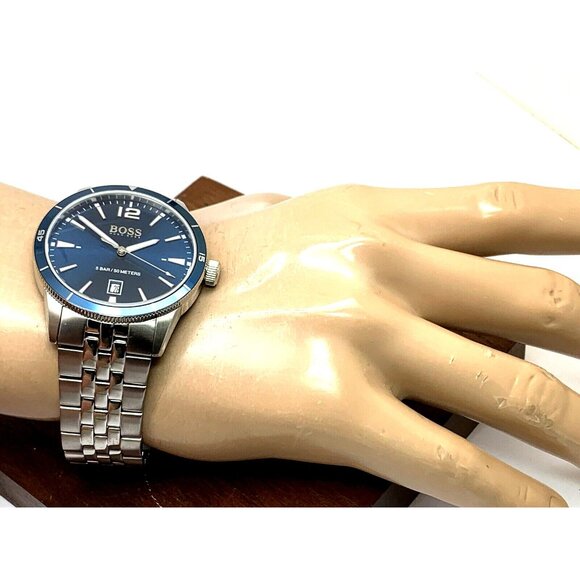 Hugo Boss Men's Watch 1513902 Quartz Blue Dial Date Silver Stainless Steel 42mm - Picture 4 of 14